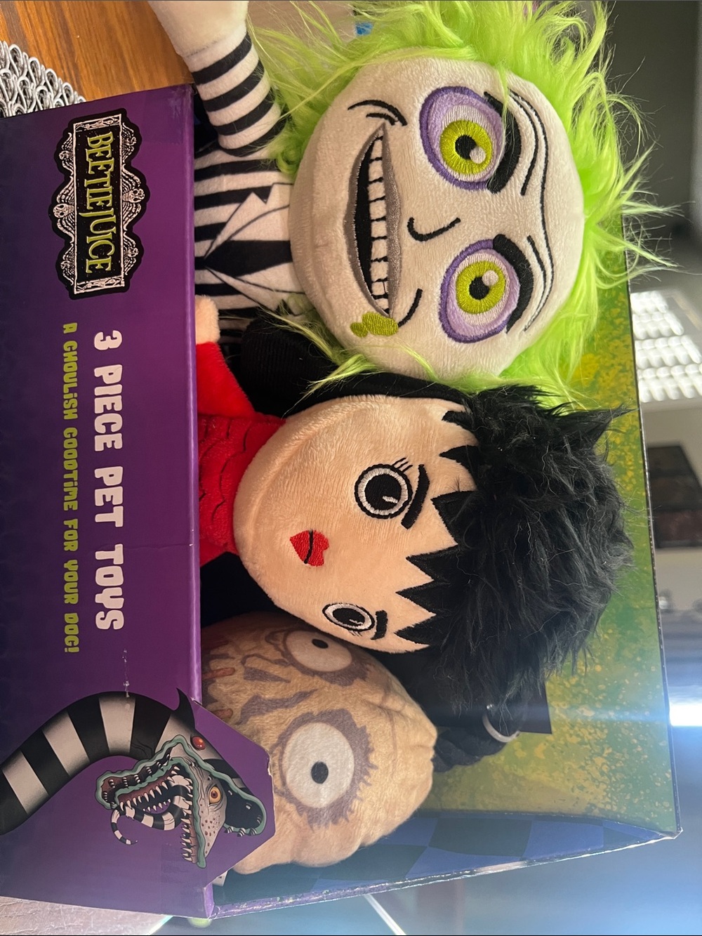 Plush 3-Piece PetToy Set - Green, Black, White